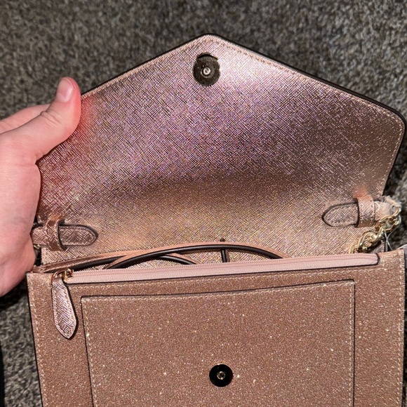 Kate Spade NWT Rose Gold Glitter Tinsel Envelope Flap Crossbody - Picture 5 of 11